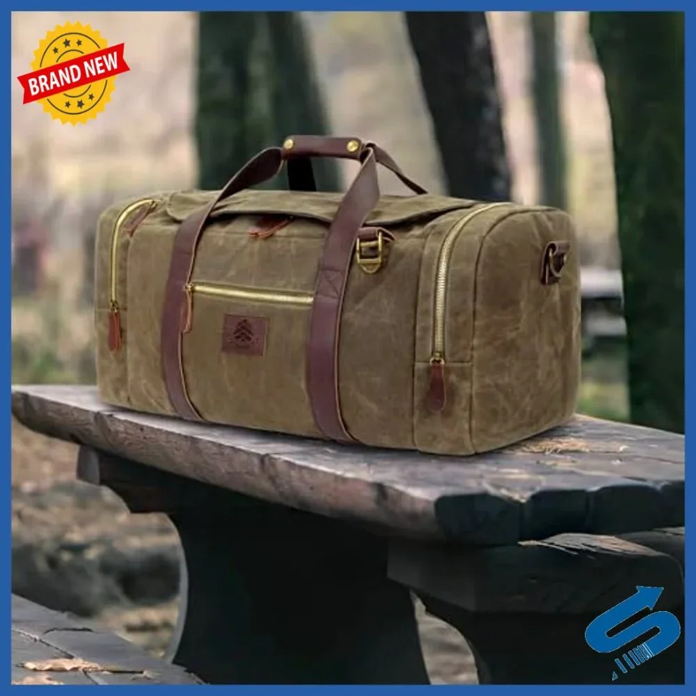 Vintage Waxed Canvas Duffle Bag Large Capacity Travel Overnight Bag Retro